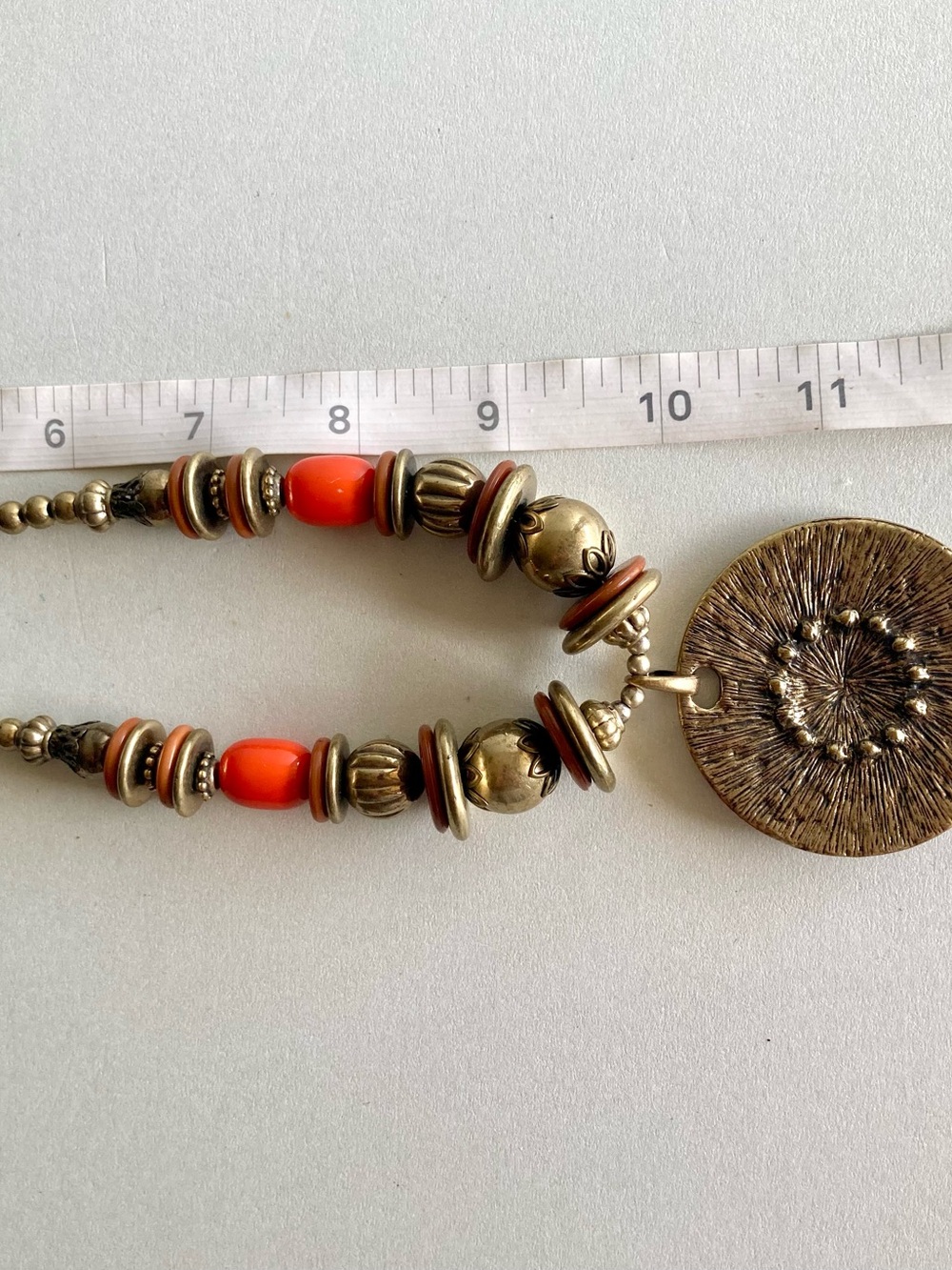 Boho Red and Gold Statement Pendant Necklace - Picture 7 of 7